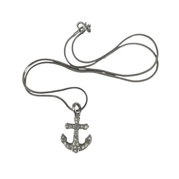 Anchor Pendant Necklace With Rhinestones On Silver-Tone Chain - Picture 3 of 7
